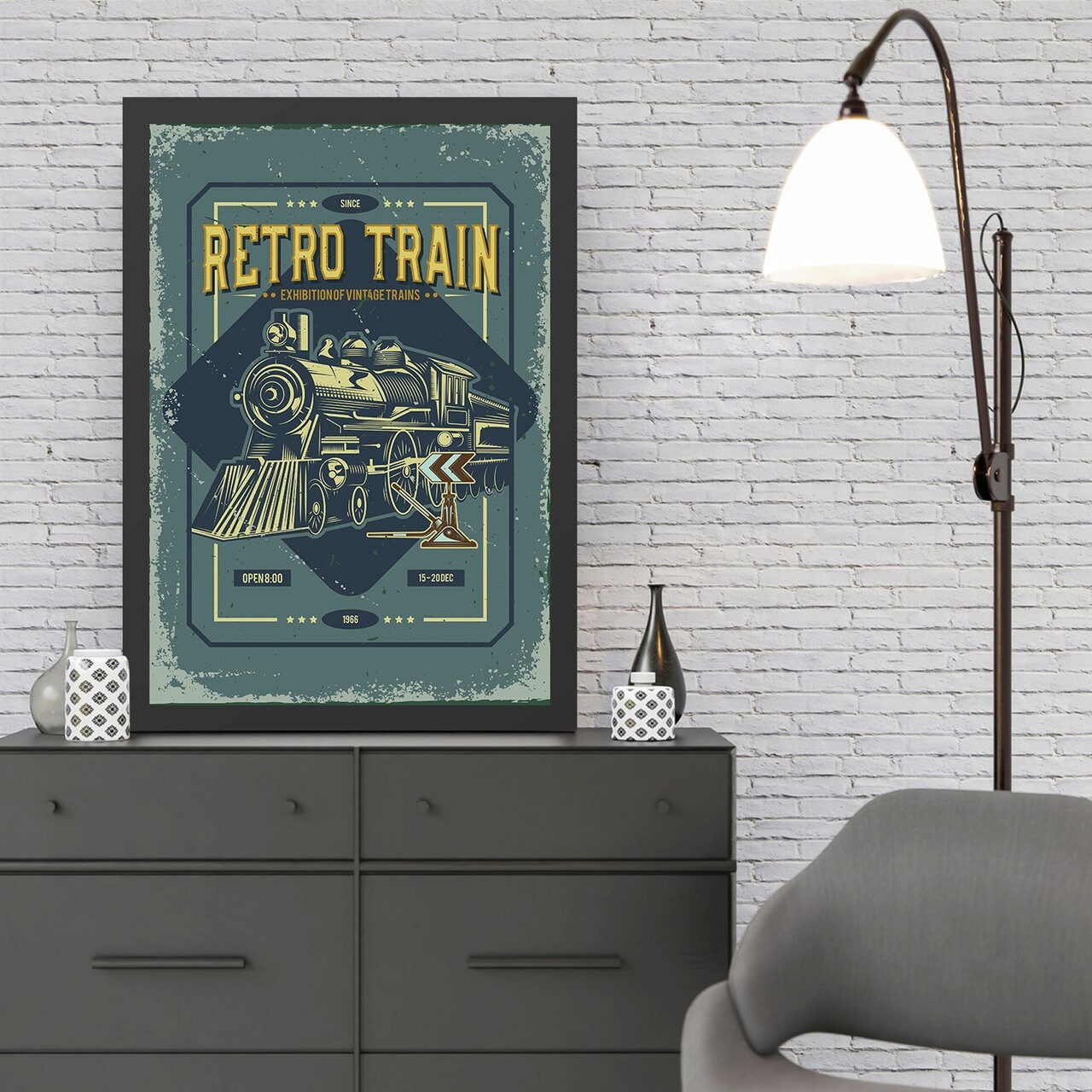 Tablou decorativ, Retro Train (40 x 55), Polistiren, Multicolor - imagine 3